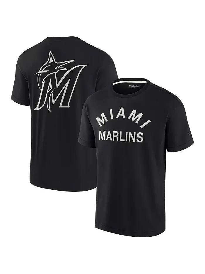 Мужская и женская черная футболка с коротким рукавом Miami Marlins из супермягкой ткани Fanatics