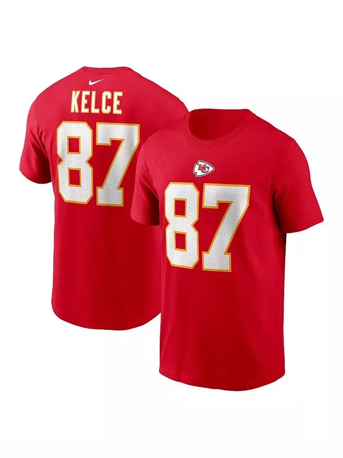 Мужская футболка Travis Kelce Red Kansas City Chiefs с именем и номером игрока Nike — изображение 1 из 3