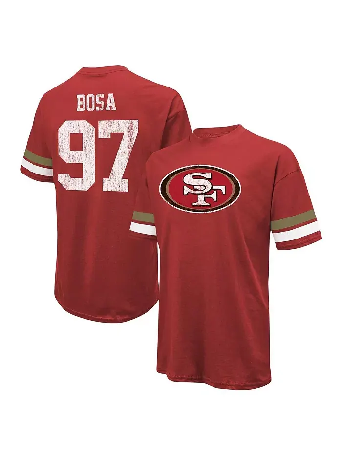 Мужская футболка Threads Nick Bosa Scarlet с эффектом поношенности, Сан-Франциско 49ers, с именем и — изображение 1 из 3