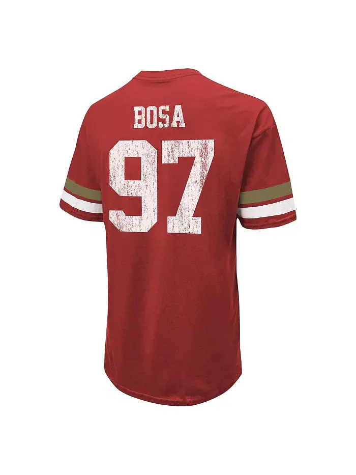 Мужская футболка Threads Nick Bosa Scarlet с эффектом поношенности, Сан-Франциско 49ers, с именем и — изображение 2 из 3