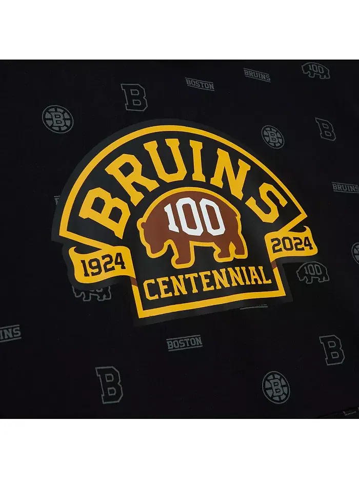 Мужская черная толстовка с капюшоном Boston Bruins 100th Anniversary Allover Print Pullover Hoodie — изображение 2 из 4