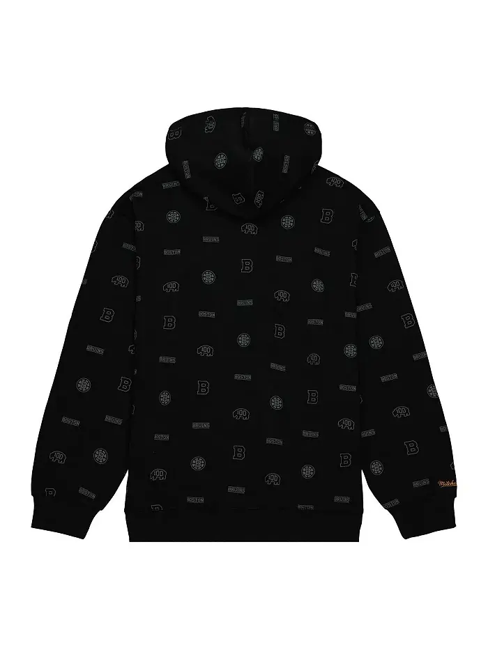 Мужская черная толстовка с капюшоном Boston Bruins 100th Anniversary Allover Print Pullover Hoodie — изображение 4 из 4