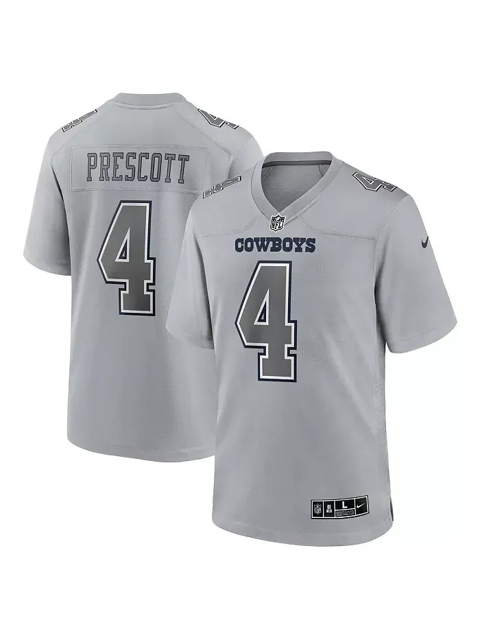 Мужская модная игровая джерси Dallas Cowboys Atmosphere в сером цвете Dak Prescott Nike — изображение 1 из 3