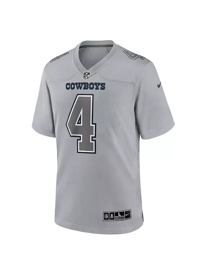 Мужская модная игровая джерси Dallas Cowboys Atmosphere в сером цвете Dak Prescott Nike — изображение 2 из 3