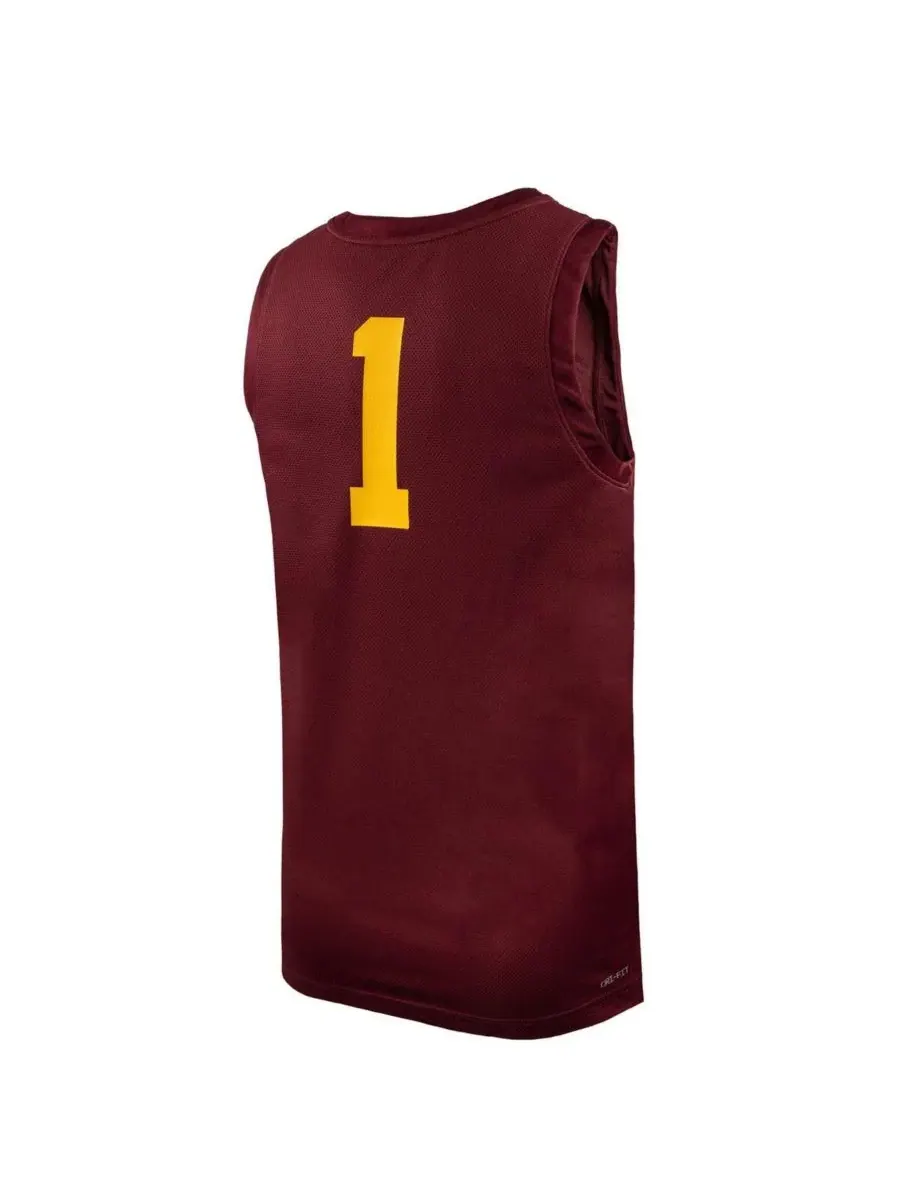Nike Мужская баскетбольная майка №1 бордового цвета команды Minnesota Golden Gophers (реплика) — изображение 2 из 2