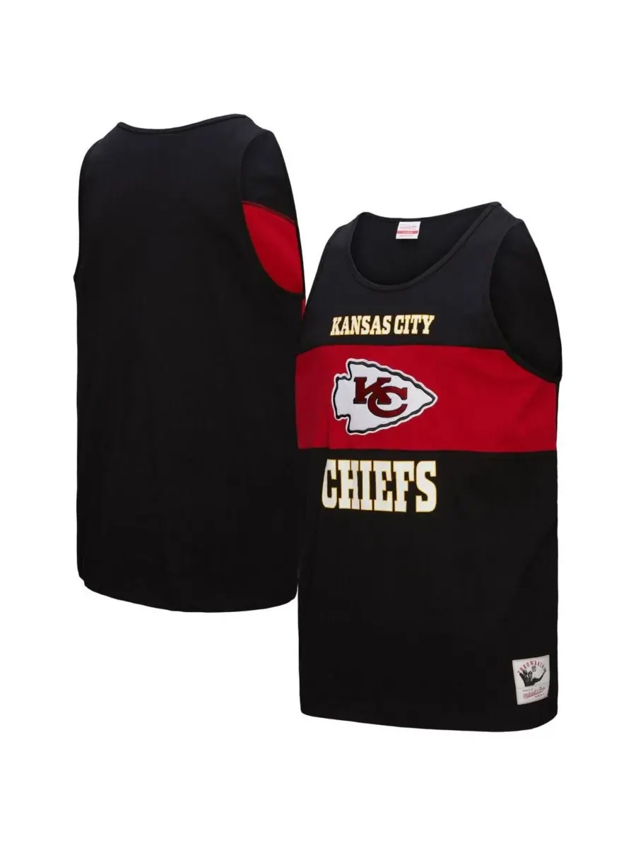 Mitchell & Ness Мужская черная майка в стиле ретро с цветными блоками Kansas City Chiefs — изображение 1 из 3, черный