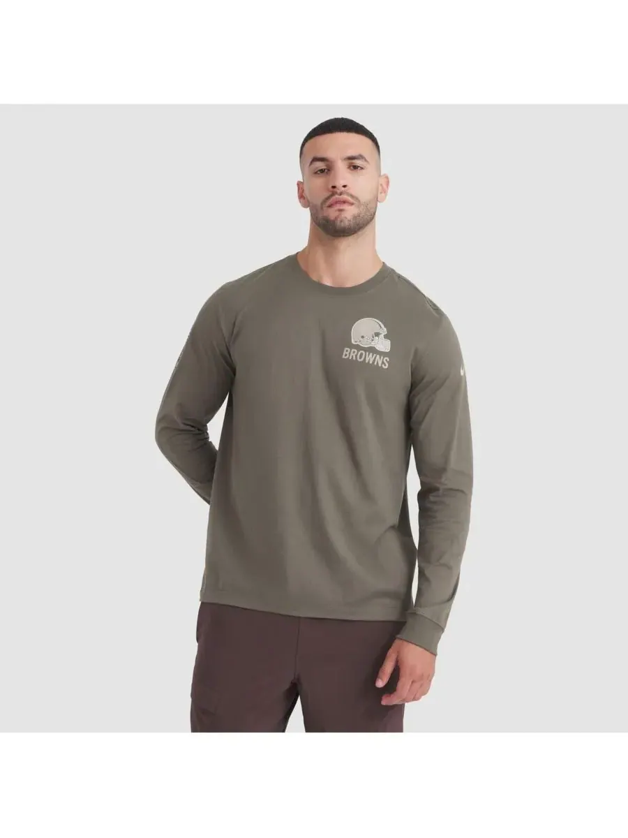 Nike Мужская футболка с длинным рукавом оливкового цвета с надписью "Cleveland Browns 2025 Salute — изображение 1 из 5