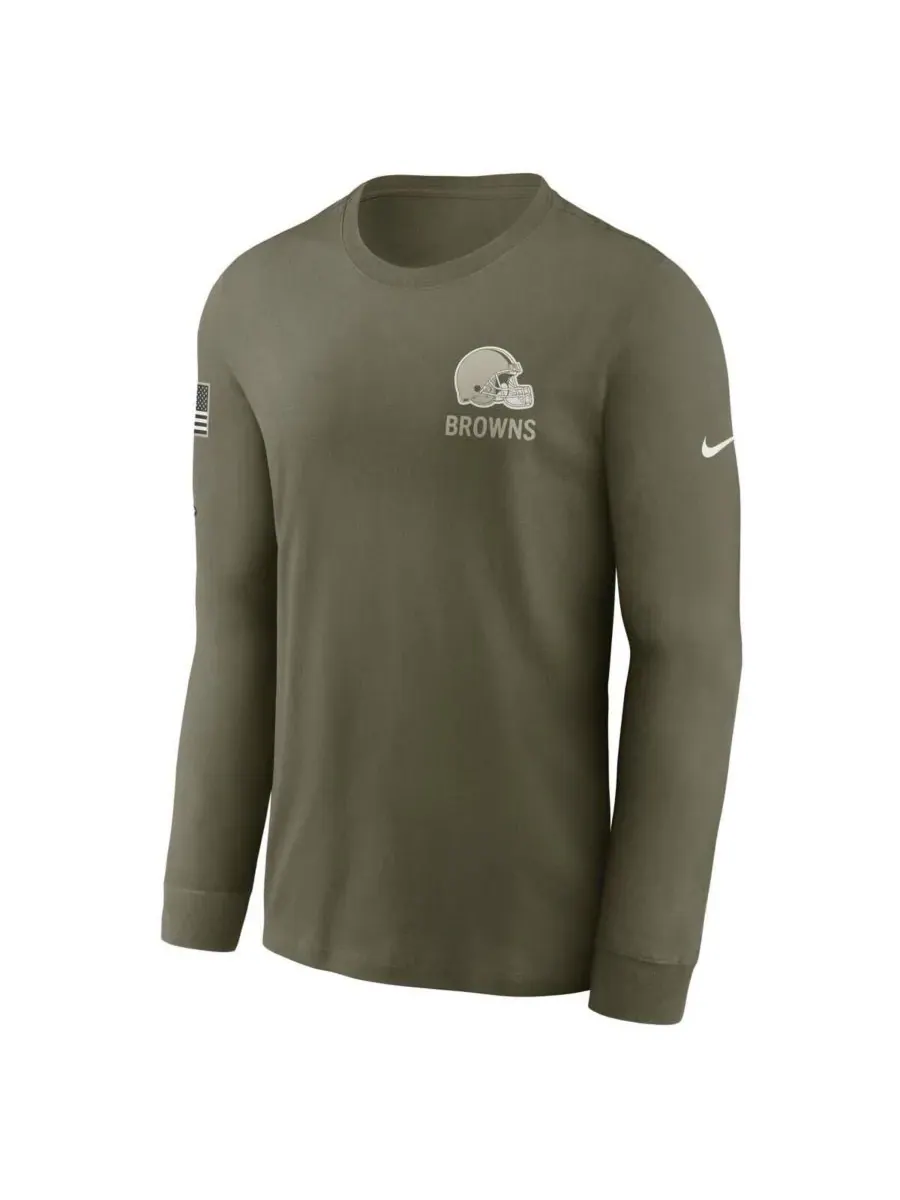 Nike Мужская футболка с длинным рукавом оливкового цвета с надписью "Cleveland Browns 2025 Salute — изображение 4 из 5