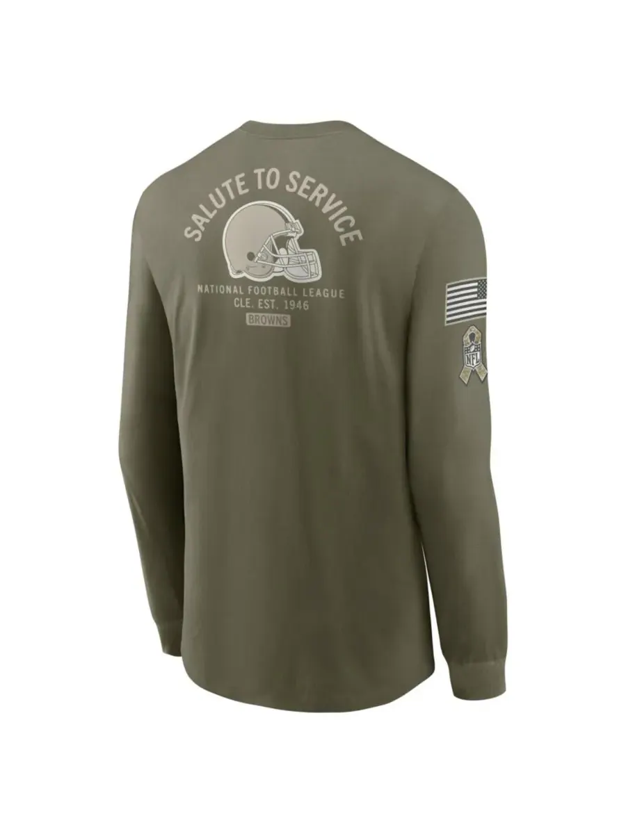 Nike Мужская футболка с длинным рукавом оливкового цвета с надписью "Cleveland Browns 2025 Salute — изображение 5 из 5