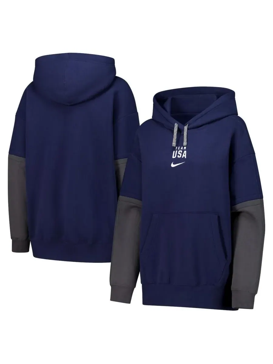 Nike Женская толстовка с капюшоном в темно-синем цвете с цветовыми блоками — изображение 1 из 3, темно-синий