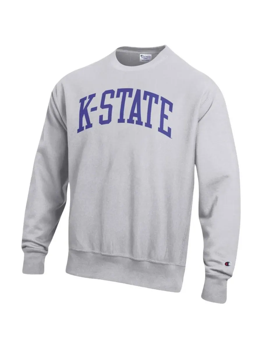 Champion Мужская толстовка-пуловер серого меланжевого цвета с символикой команды Kansas State — изображение 2 из 3, серый