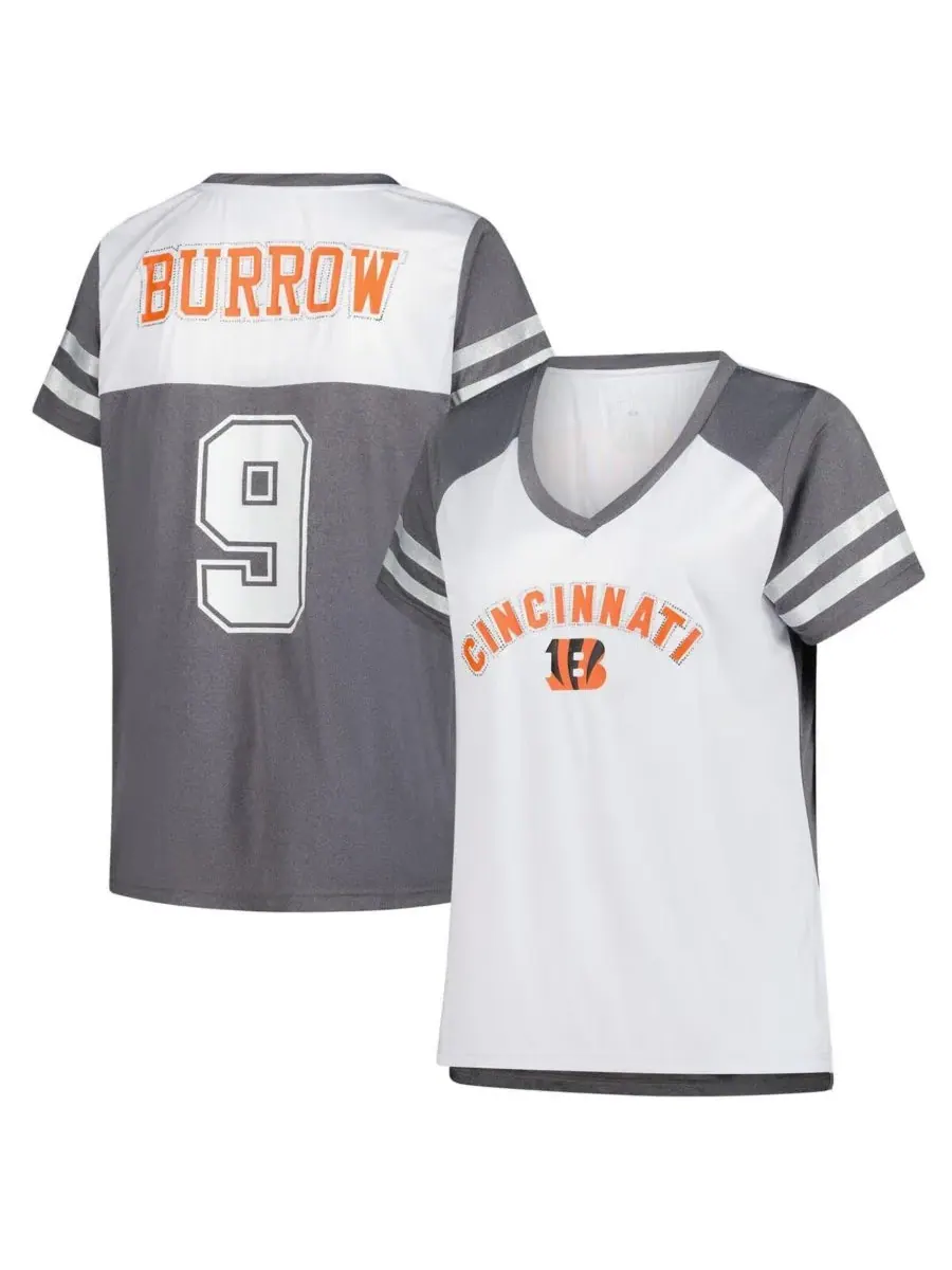 Fanatics Женская белая футболка с V-образным вырезом и блестками Joe Burrow Cincinnati Bengals — изображение 1 из 3, белый