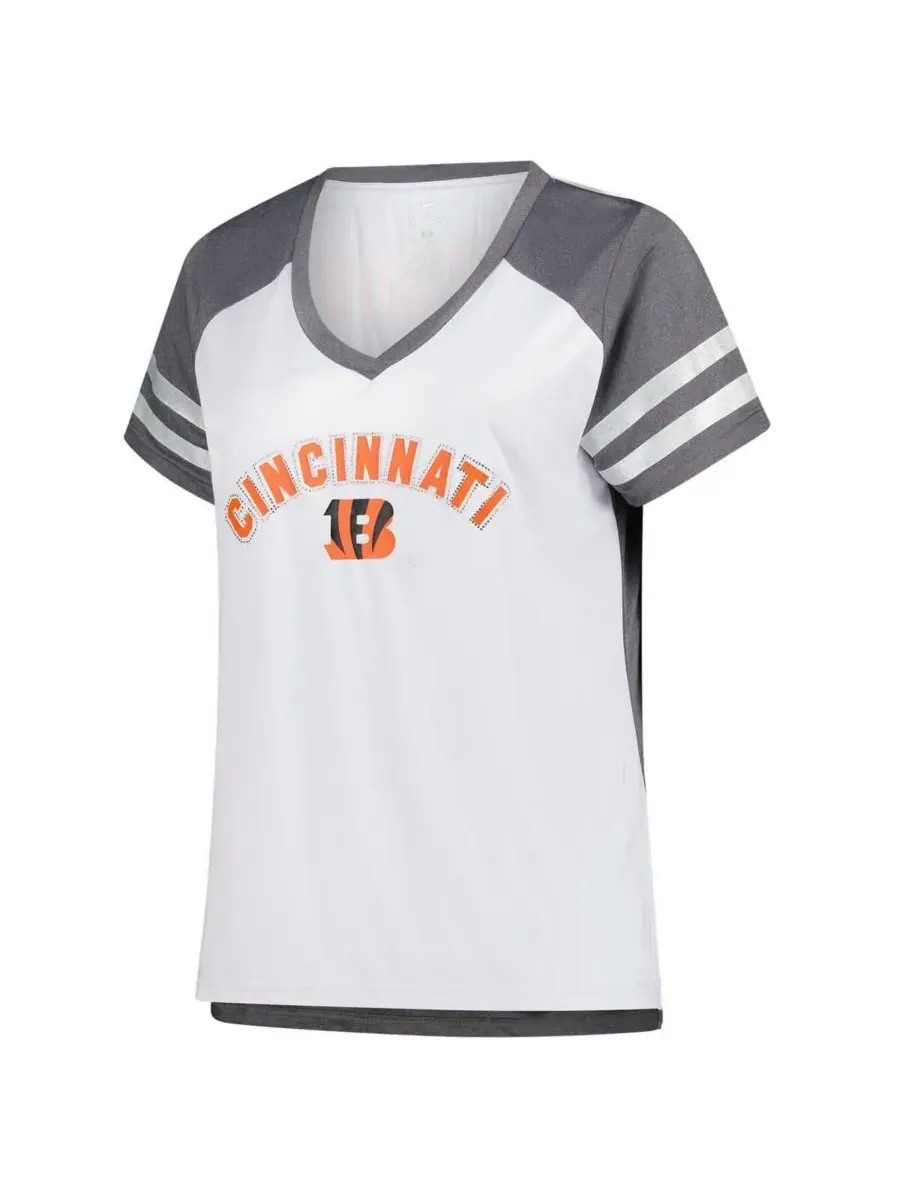 Fanatics Женская белая футболка с V-образным вырезом и блестками Joe Burrow Cincinnati Bengals — изображение 2 из 3, белый