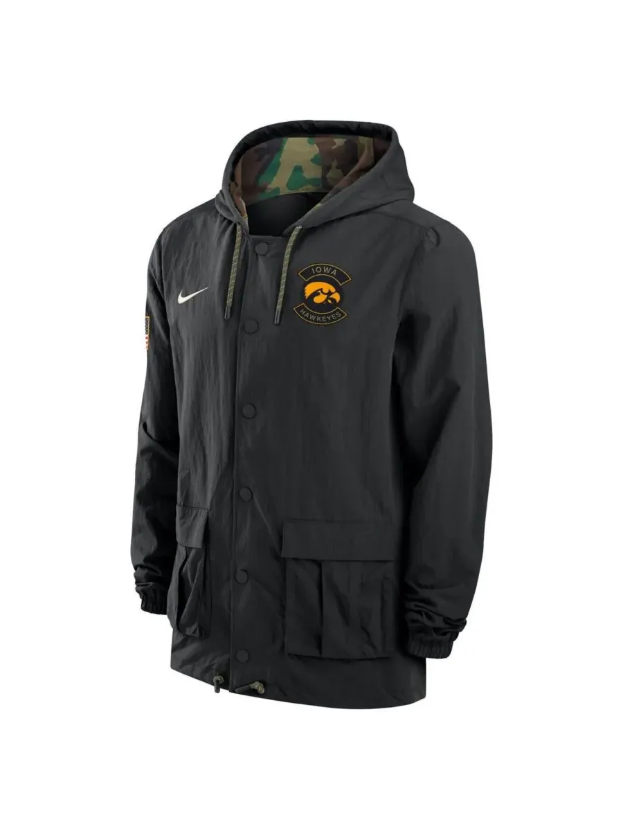 Nike Мужская черная куртка Iowa Hawkeyes 2025 NCAA в знак благодарности военнослужащим, с застежкой — изображение 2 из 3