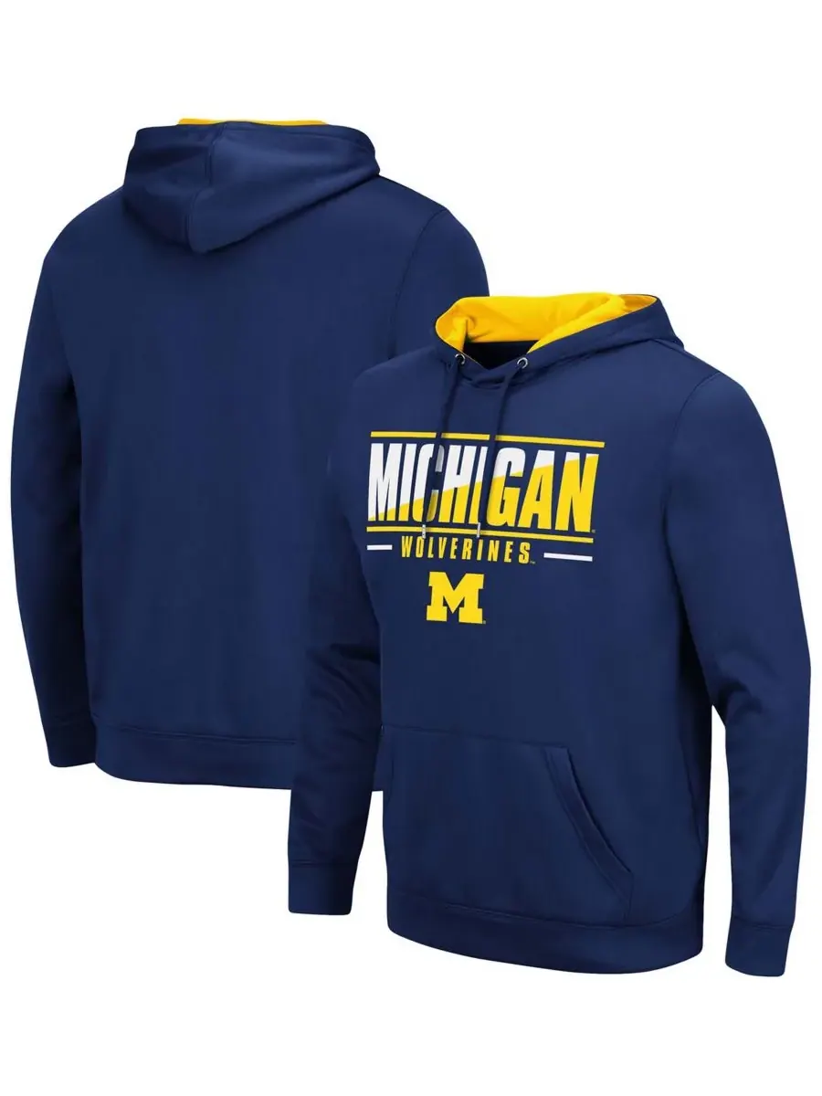 Colosseum Мужская толстовка с капюшоном Michigan Wolverines Slash Stack 2.0 темно-синего цвета — изображение 1 из 3