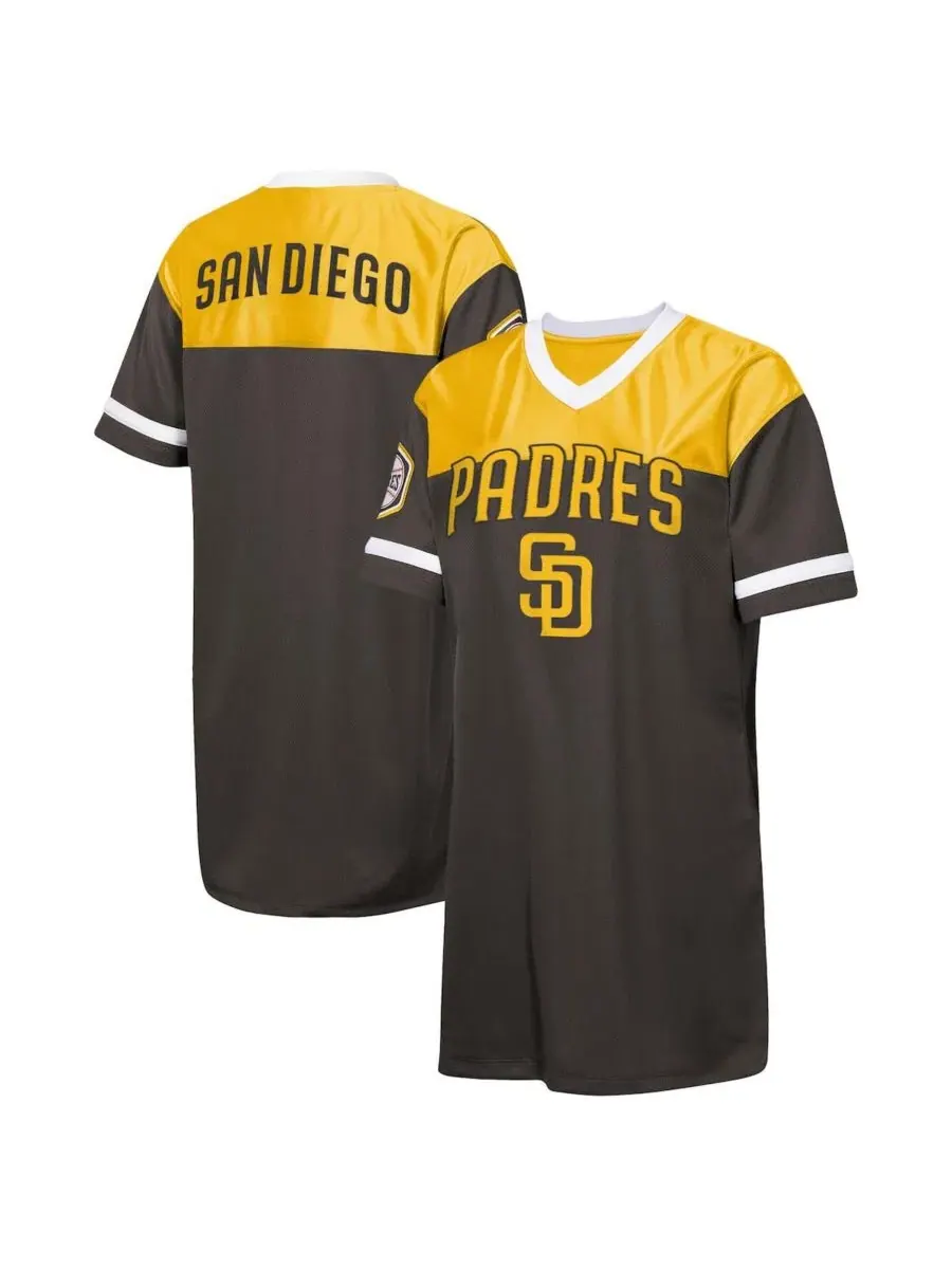 Платье-футболка San Diego Padres Big League Cheer V-Neck с вышивкой Outerstuff — изображение 1 из 3, коричневый