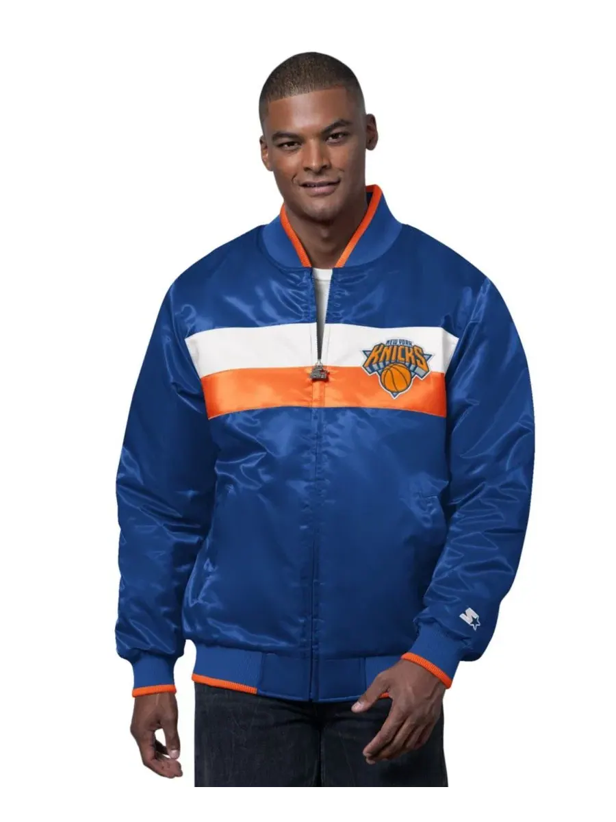 Куртка-бомбер с вышивкой The Ambassador Satin Varsity Jacket Starter — изображение 1 из 2, синий оранжевый