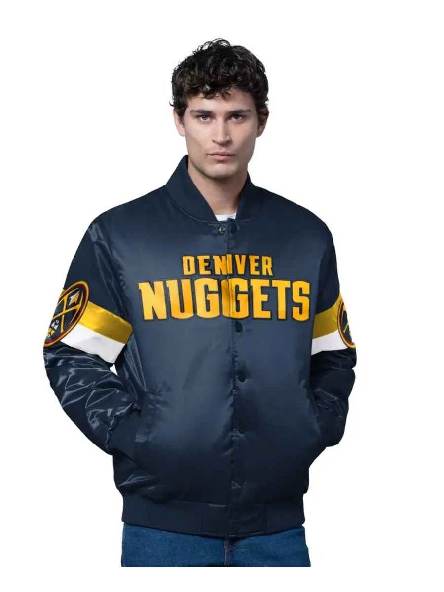 Мужская темно-синяя атласная куртка Denver Nuggets Triple Option Varsity с застежкой на кнопках — изображение 1 из 2