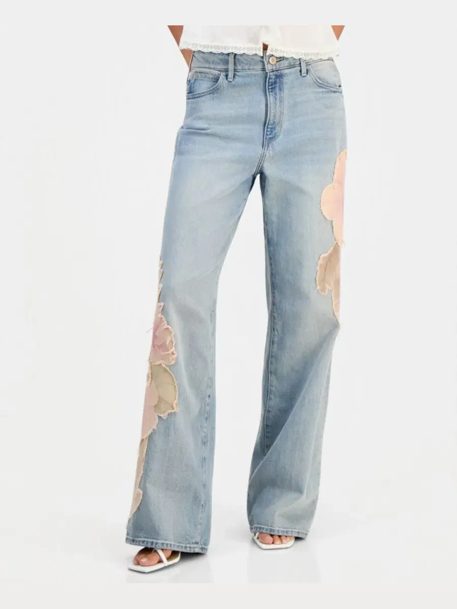 Джинсы с цветочными аппликациями Rey Floral Appliqué GUESS, Winslow Wash — изображение 3 из 9