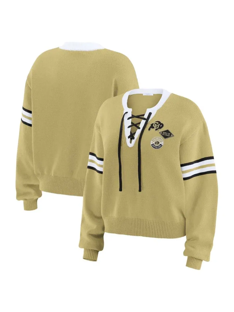 Женский свитер с кружевной шнуровкой Colorado Buffaloes Gold WEAR by Erin Andrews — изображение 1 из 4, золото