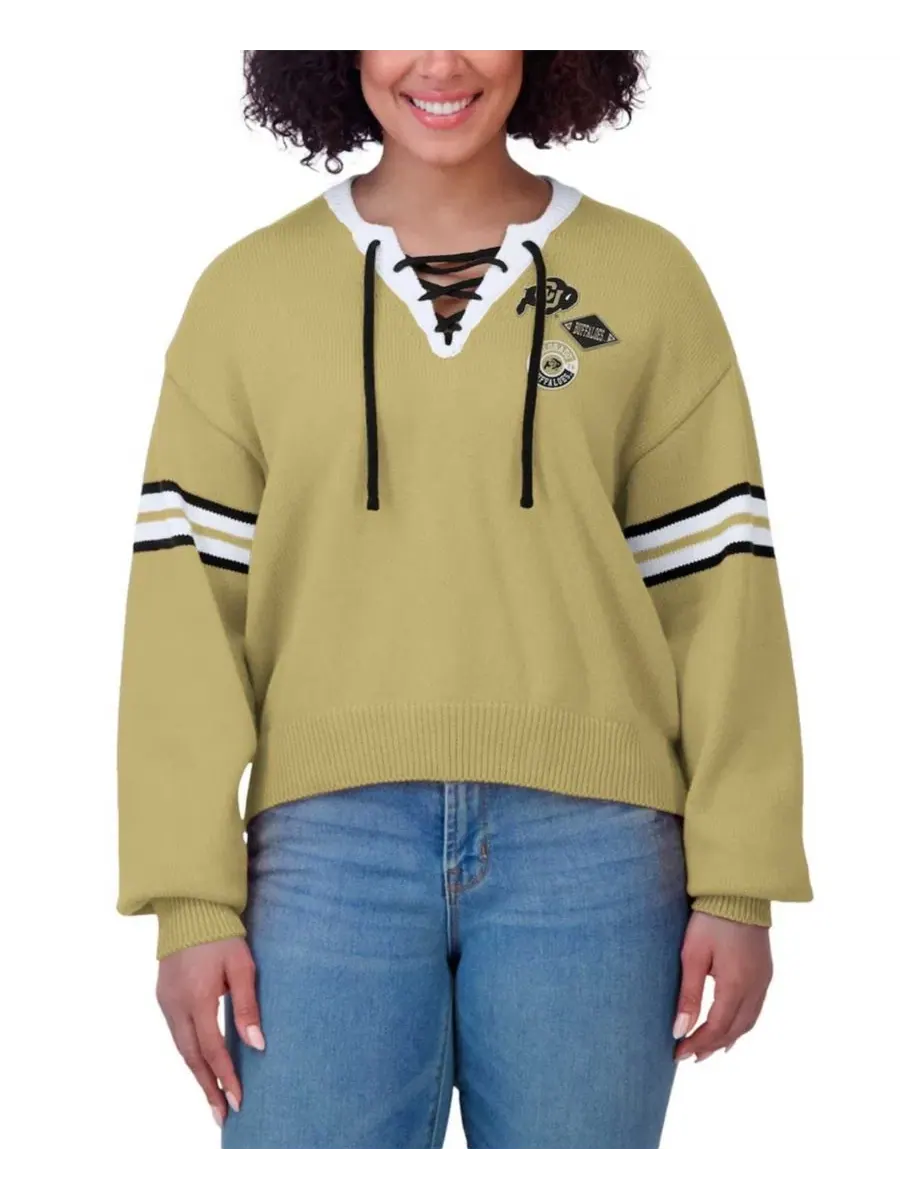 Женский свитер с кружевной шнуровкой Colorado Buffaloes Gold WEAR by Erin Andrews — изображение 4 из 4, золото