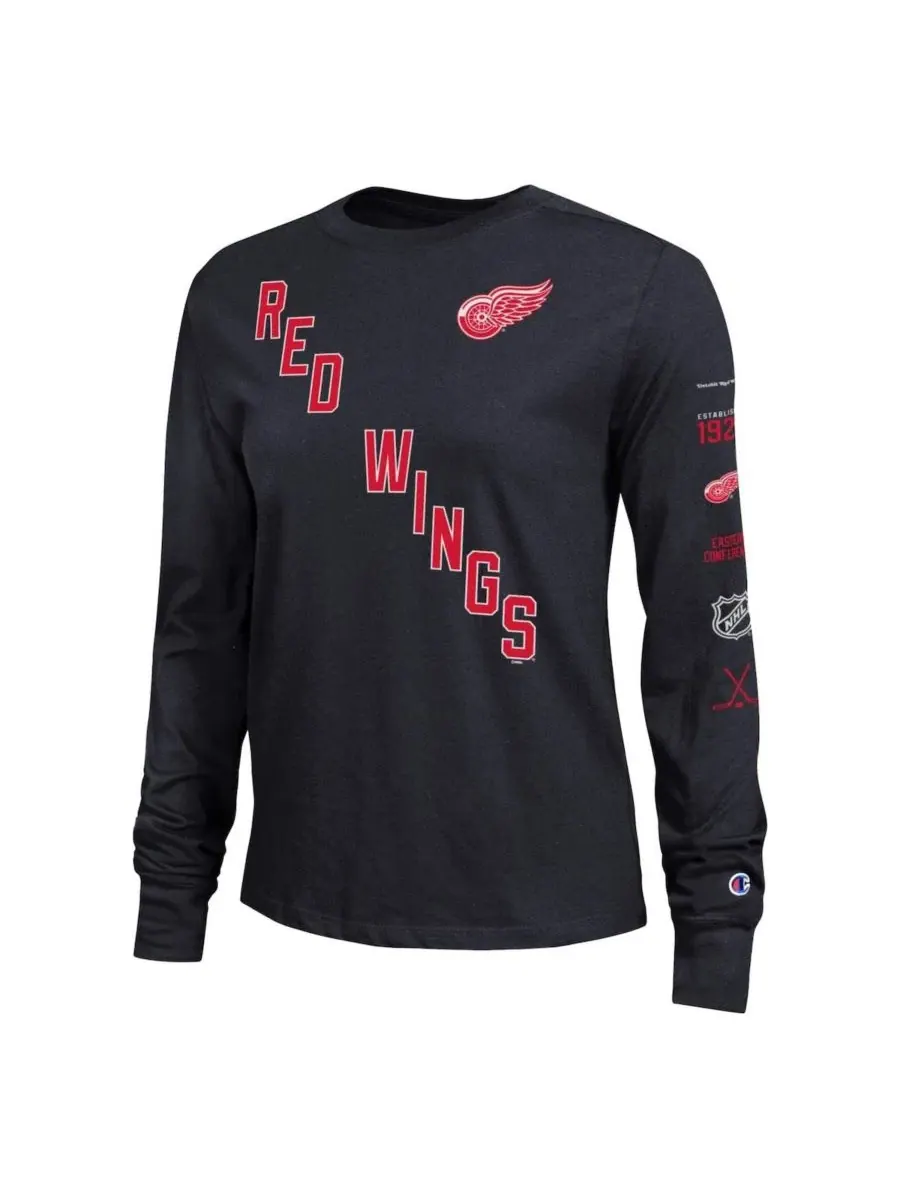 Женская футболка с длинным рукавом с принтом Detroit Red Wings Champion — изображение 3 из 3, черный