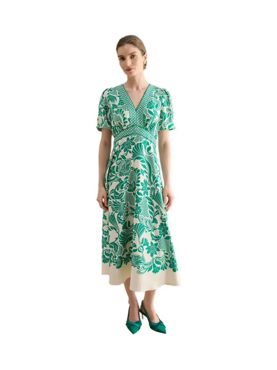 Платье-миди с V-образным вырезом Trelissick Hobbs London, Greencream — изображение 1 из 6