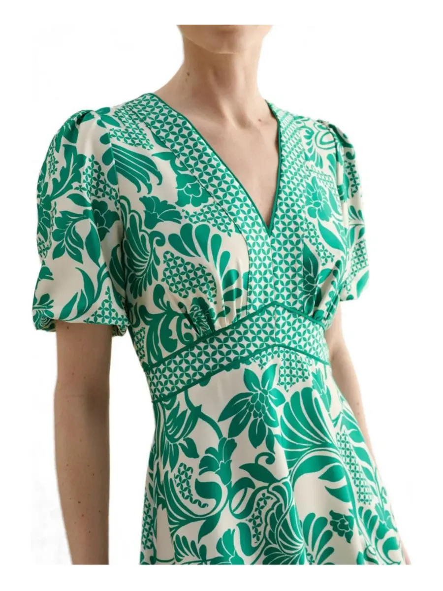 Платье-миди с V-образным вырезом Trelissick Hobbs London, Greencream — изображение 2 из 6