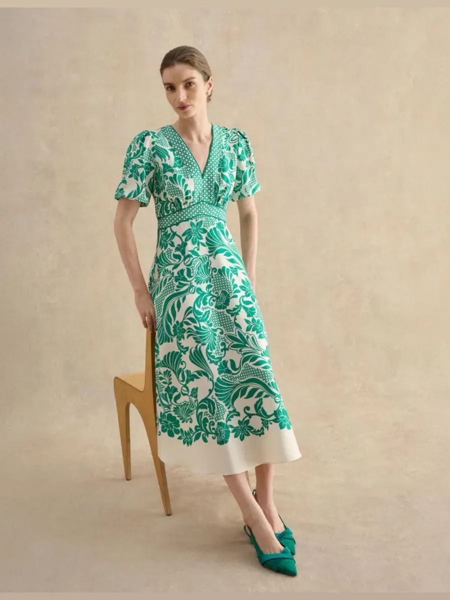 Платье-миди с V-образным вырезом Trelissick Hobbs London, Greencream — изображение 4 из 6