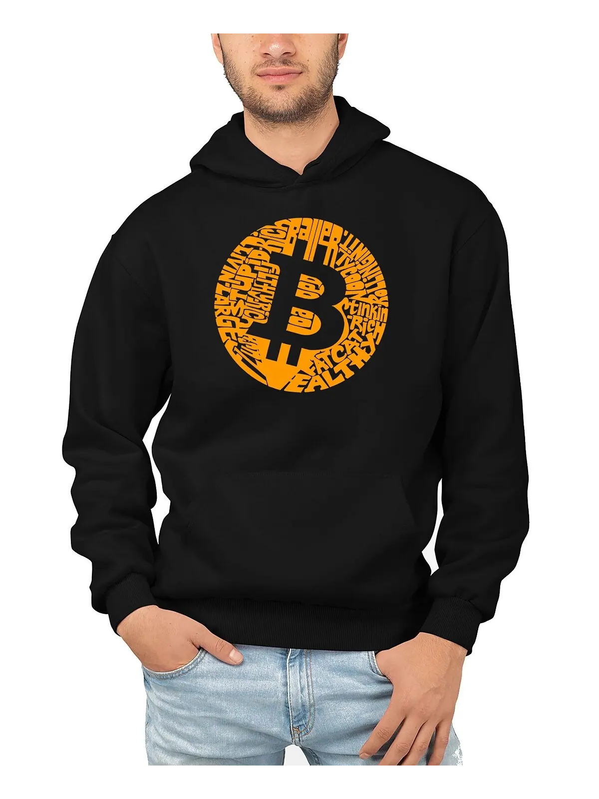 Мужская толстовка с капюшоном bitcoin word art LA Pop Art — изображение 1 из 2, черный