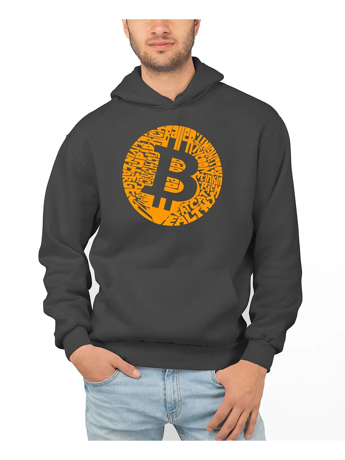 Мужская толстовка с капюшоном bitcoin word art LA Pop Art — изображение 1 из 2, серый