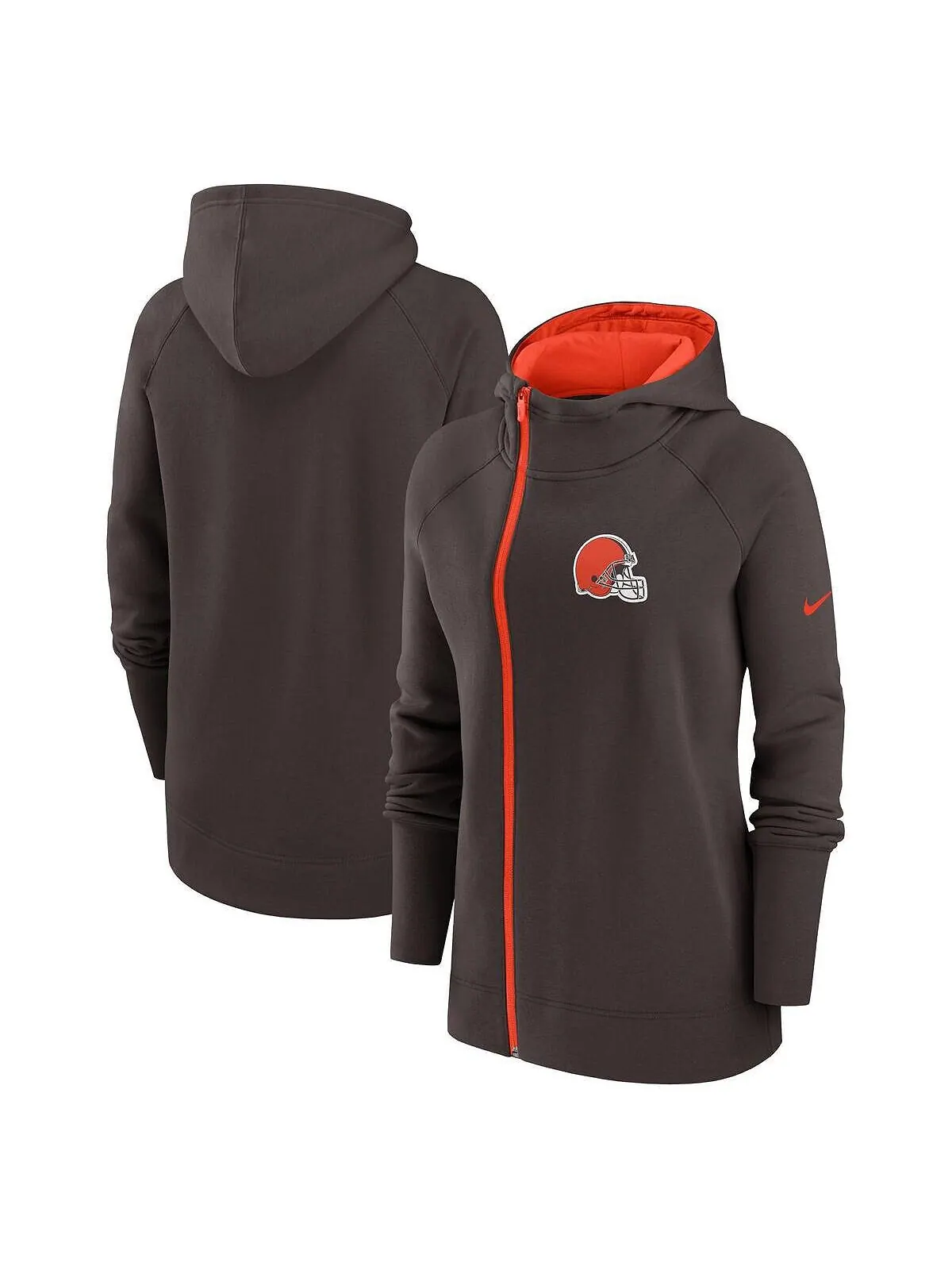 Женская коричневая толстовка с капюшоном с молнией во всю длину Cleveland Browns асимметричного — изображение 1 из 3
