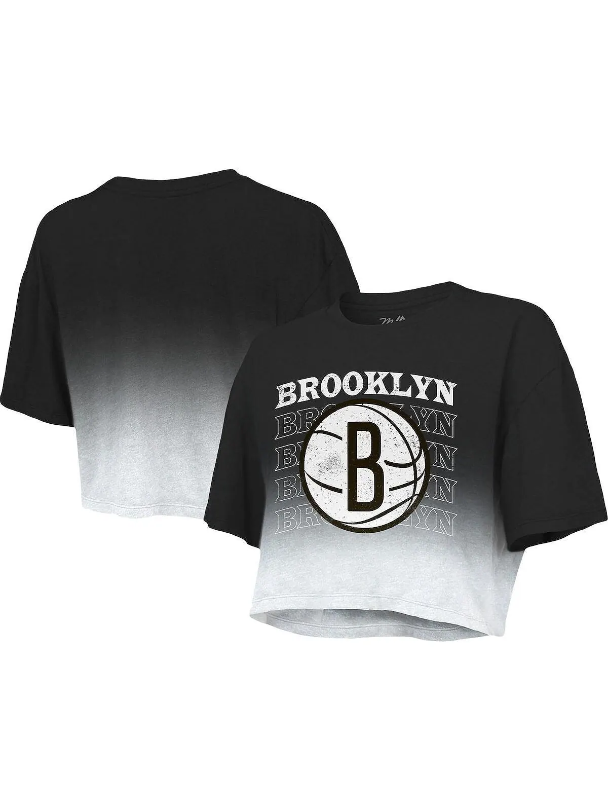 Женская черно-белая укороченная футболка с принтом Brooklyn Nets и принтом Majestic — изображение 1 из 3, черный белый