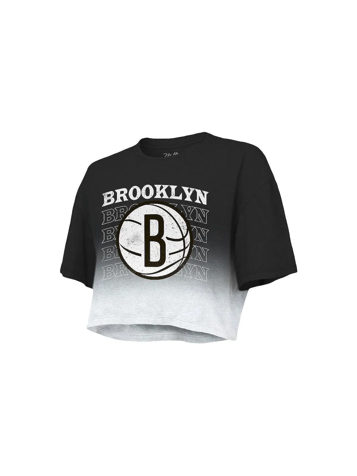 Женская черно-белая укороченная футболка с принтом Brooklyn Nets и принтом Majestic — изображение 3 из 3, черный белый