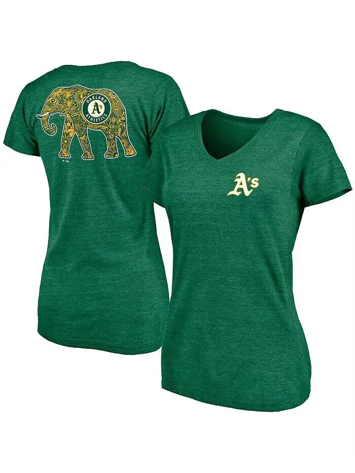 Зеленая женская футболка Oakland Athletics Paisley Hometown Collection Tri-Blend с v-образным — изображение 1 из 3