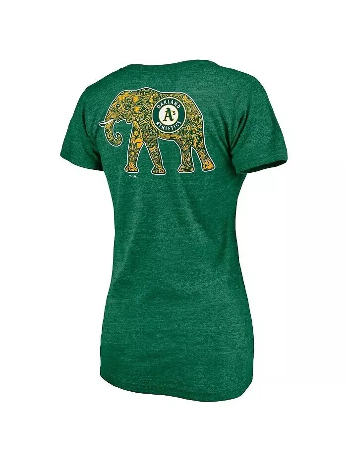 Зеленая женская футболка Oakland Athletics Paisley Hometown Collection Tri-Blend с v-образным — изображение 3 из 3