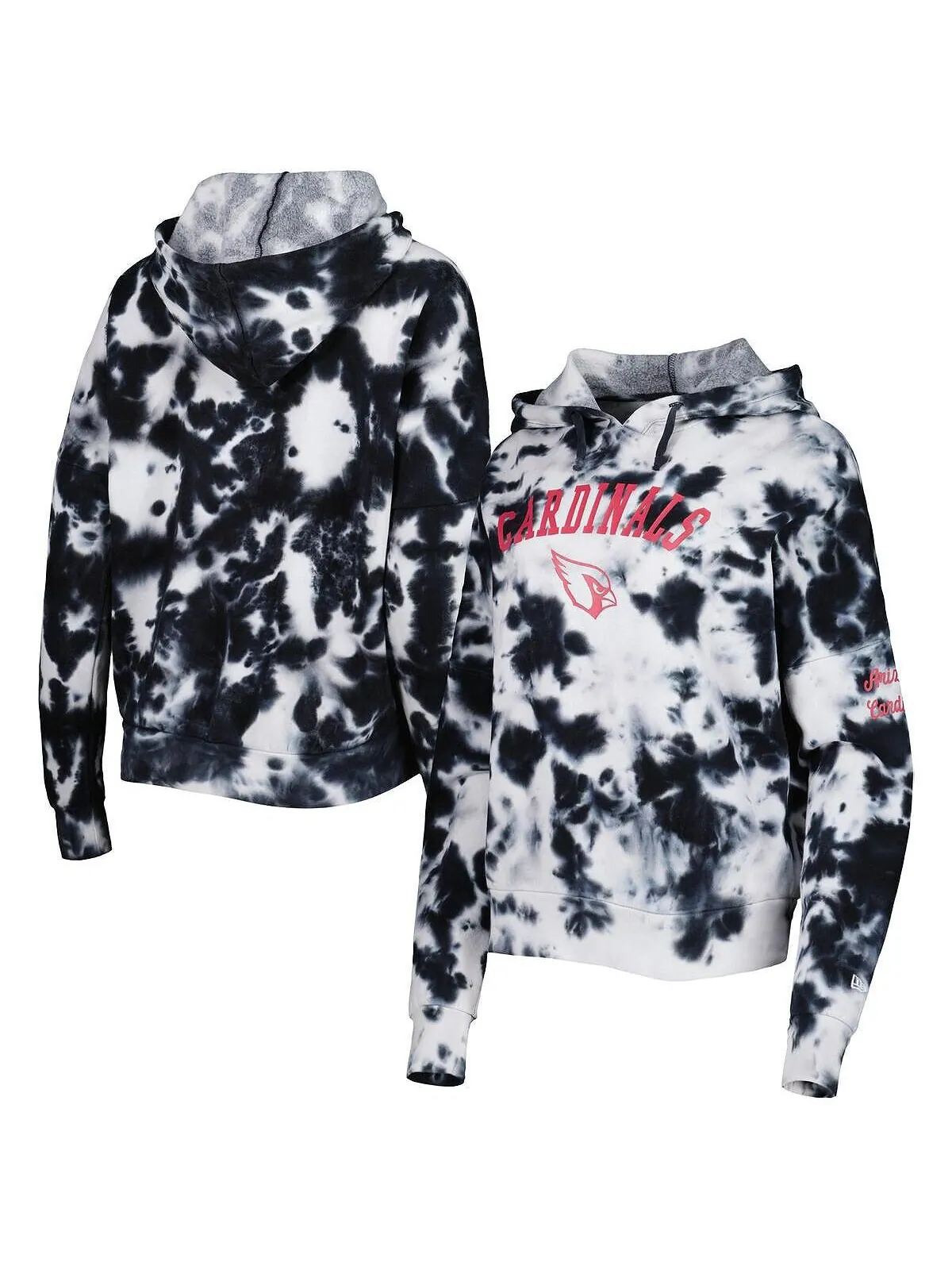 Женский флисовый пуловер с капюшоном Arizona Cardinals Cloud Dye черного цвета New Era