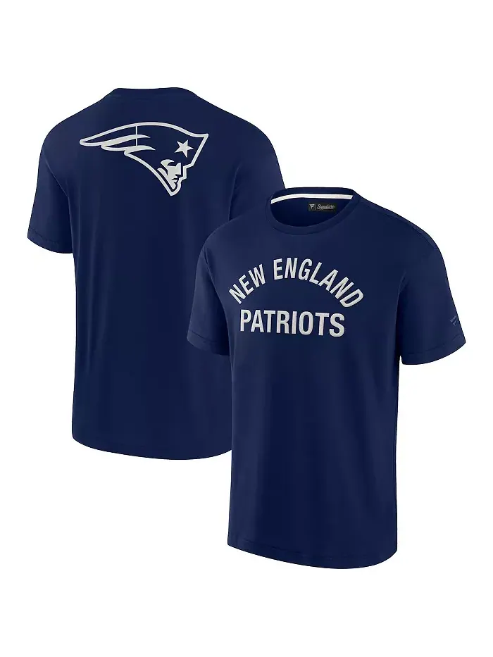 Мужская и женская футболка New England Patriots с коротким рукавом супермягкая в темно-синем цвете