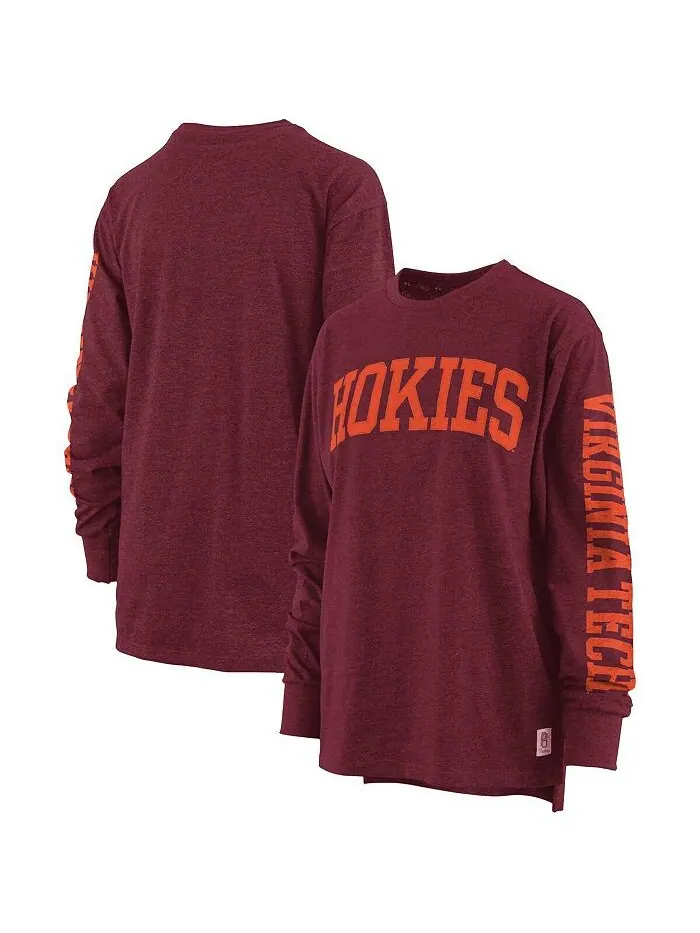 Женская темно-бордовая футболка с длинными рукавами Virginia Tech Hokies Two-Hit Canyon Pressbox — изображение 1 из 3