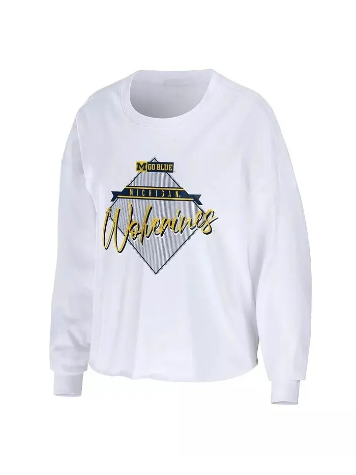 Женская укороченная футболка с длинными рукавами белого цвета Michigan Wolverines Diamond Wear By — изображение 3 из 3
