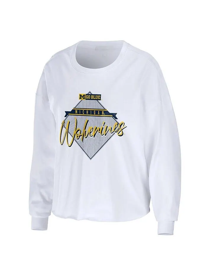Женская укороченная футболка с длинными рукавами белого цвета Michigan Wolverines Diamond WEAR by — изображение 3 из 3, белый
