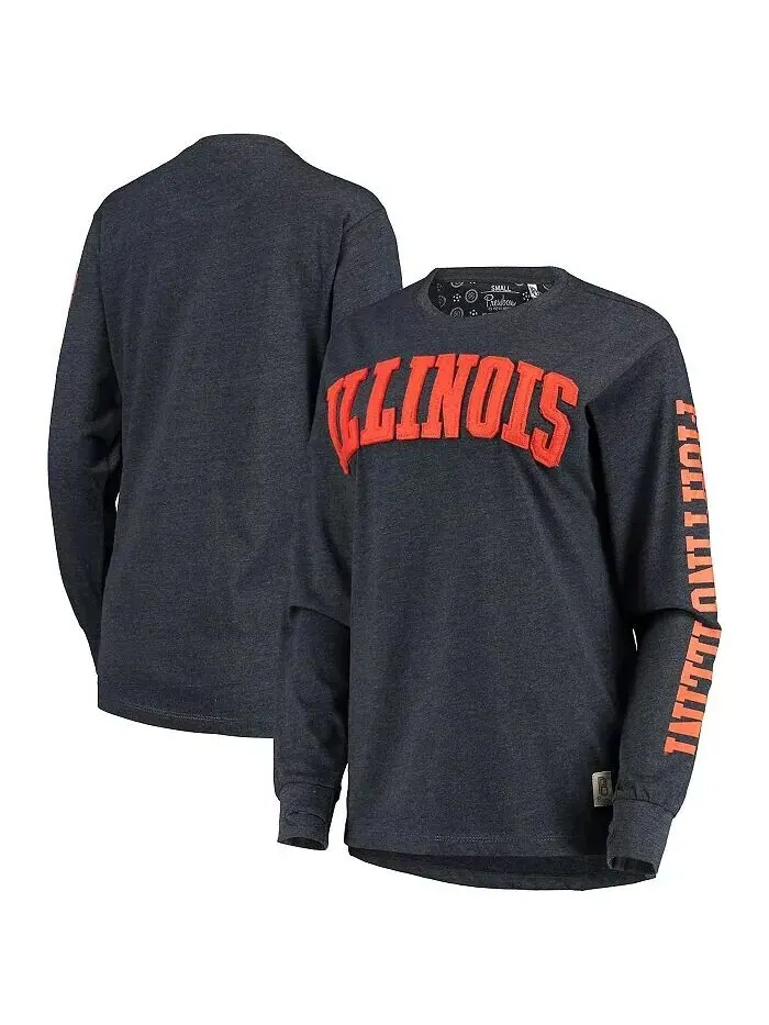 Женская темно-синяя футболка с длинным рукавом Illinois Fighting Illini Two-Hit Canyon Pressbox
