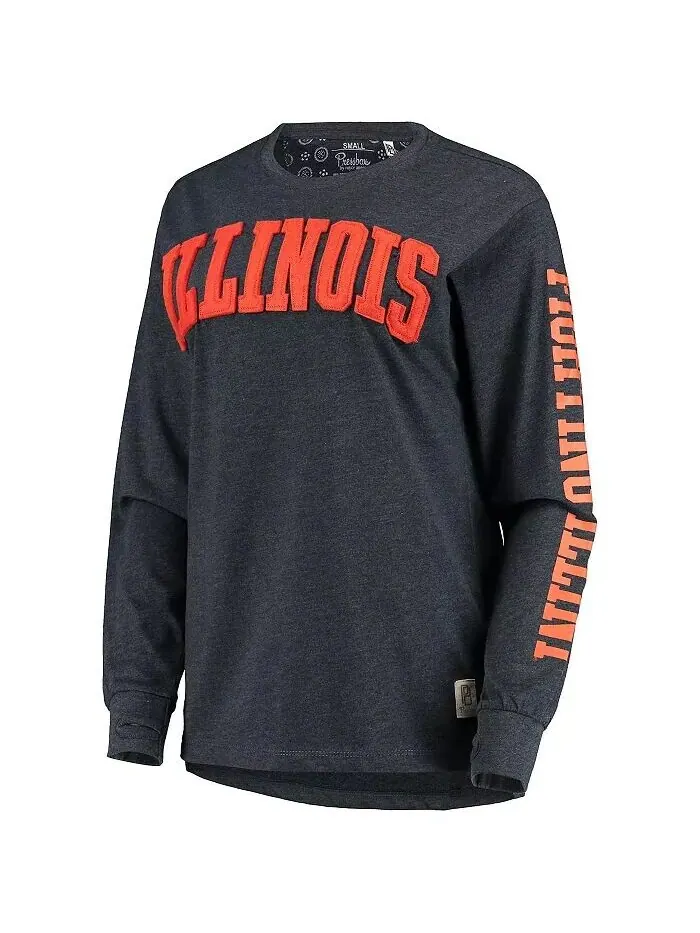 Женская темно-синяя футболка с длинным рукавом Illinois Fighting Illini Two-Hit Canyon Pressbox — изображение 2 из 3