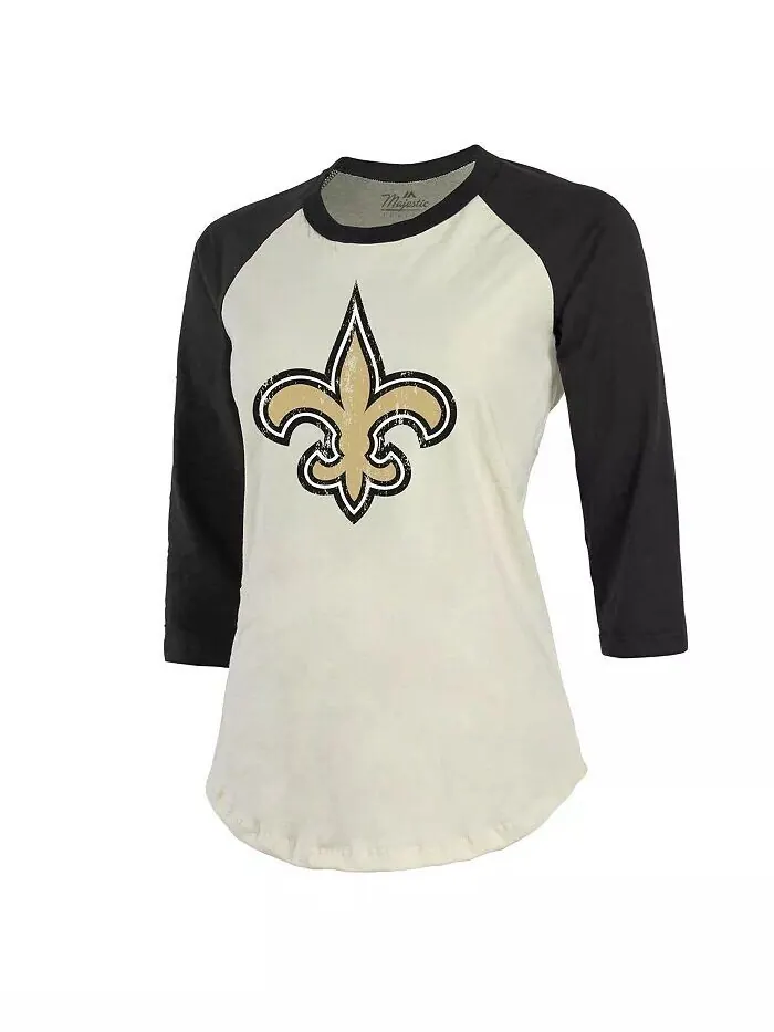 Женские нити Tyrann Mathieu кремового цвета, черная футболка New Orleans Saints с именем и номером — изображение 2 из 3