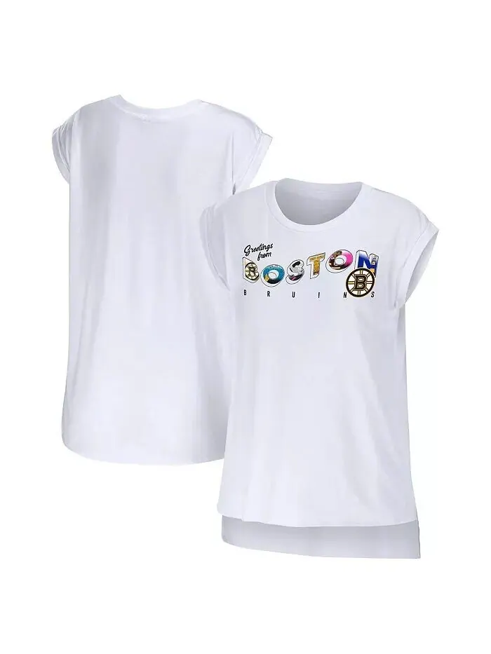 Женская белая футболка Boston Bruins Greeting From Muscle Wear By Erin Andrews — изображение 1 из 3