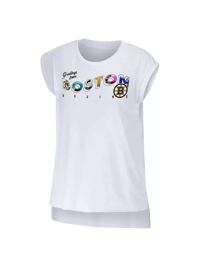 Женская белая футболка Boston Bruins Greeting From Muscle Wear By Erin Andrews — изображение 2 из 3