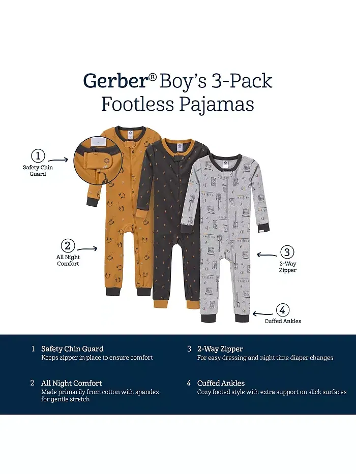 Пижама Snug Fit для мальчиков, без ножек, 3 шт., цвет «буффало» Gerber — изображение 8 из 8