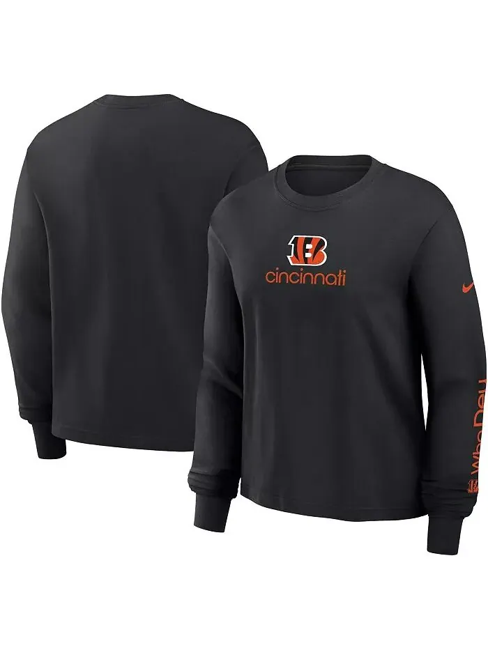 Женская черная футболка свободного кроя с длинным рукавом Cincinnati Bengals Nike — изображение 1 из 3
