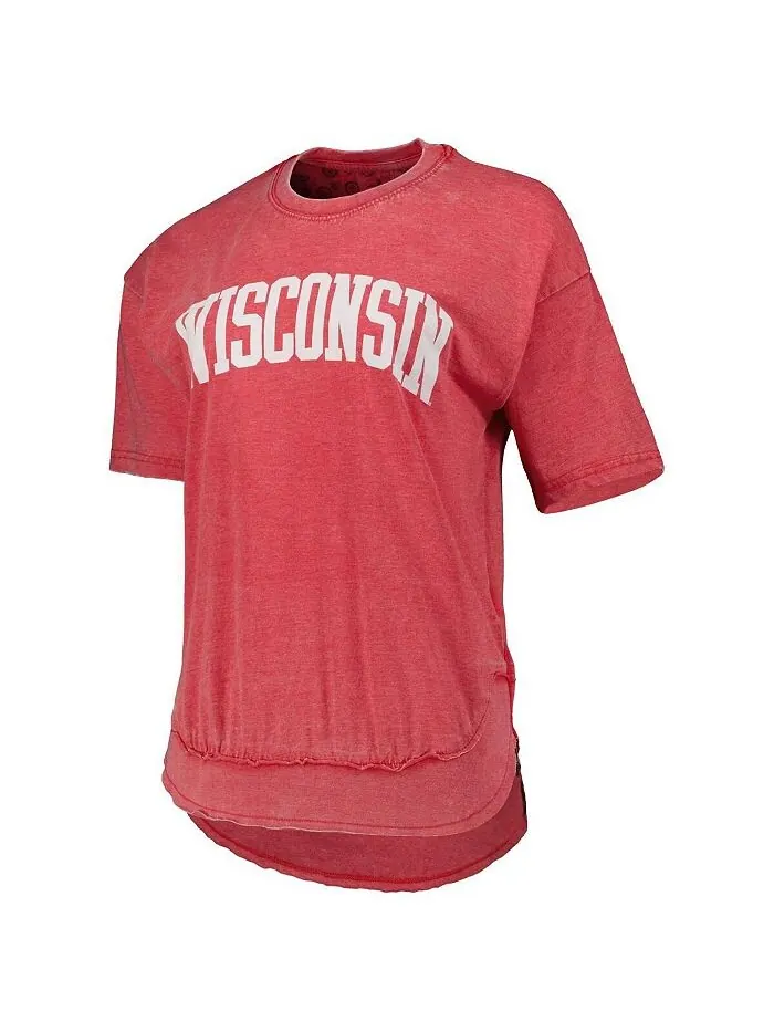 Женская красная футболка с эффектом потертости Wisconsin Badgers Arch пончо Pressbox — изображение 2 из 3, красный