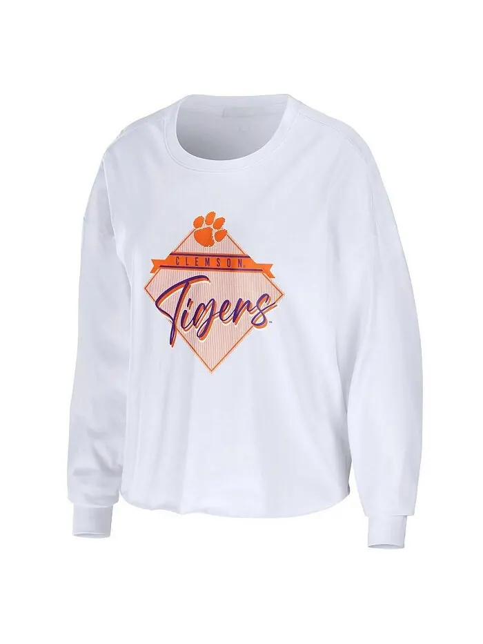 Женская белая укороченная футболка с длинными рукавами Clemson Tigers Diamond WEAR by Erin Andrews — изображение 2 из 3